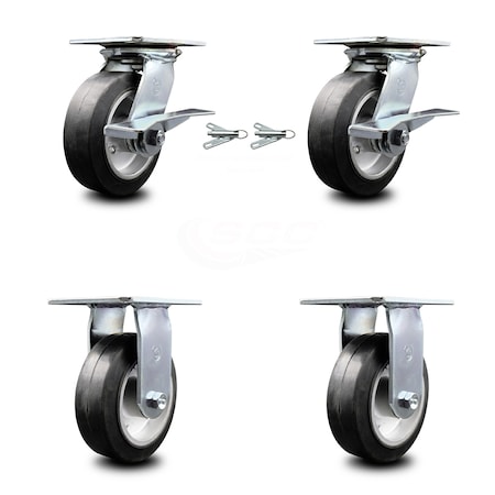 Service Caster 6 Inch Rubber on Aluminum Caster Brakes/Swivel Locks and 2 Rigid SCC, 2PK SCC-35S620-RAR-SLB-BSL-2-R-2